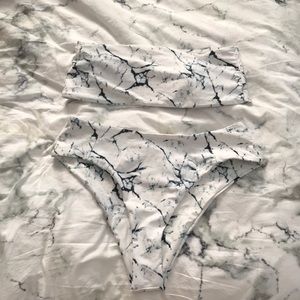 Marble Bandeau & High Waisted Bikini